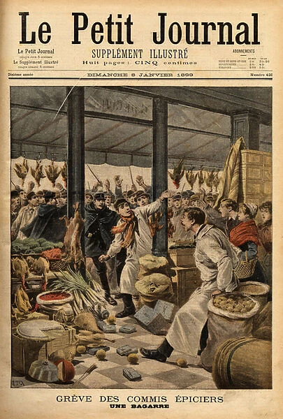 Greve of the clerks in Paris, a fight took place on Rue de Levis, where the Grevist leaders wanted to deter the non-Grevists from their work. Engraving in 'Le petit journal'8  /  1  /  1899. Selva Collection