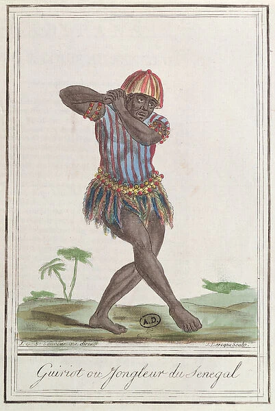 Griot or Minstrel of Senegal, 1796 (coloured engraving)