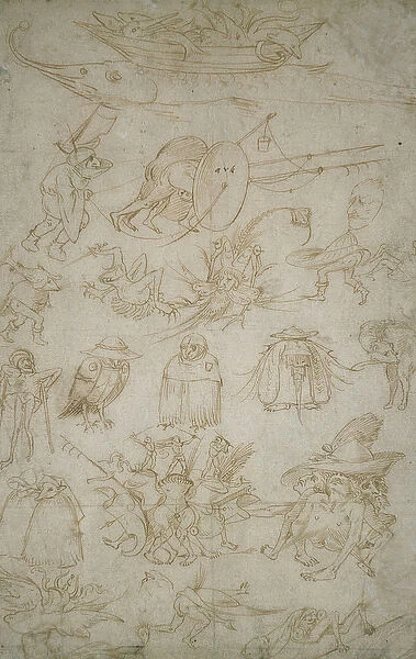 Grotesque Studies (verso), 15th century (pen and bistre on paper)