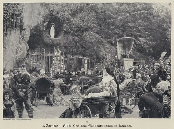 Grotto of Massabielle, Lourdes, France (engraving)