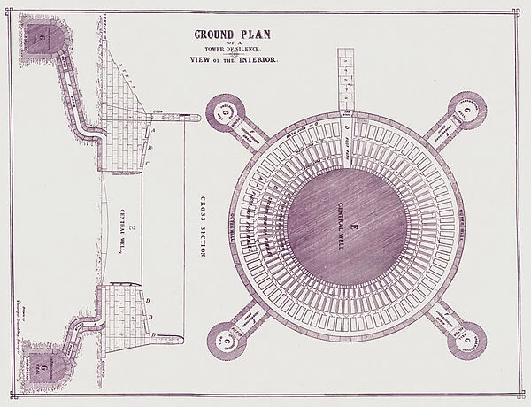 Ground Plan of a Tower of Silence, View of the Interior (b  /  w photo)