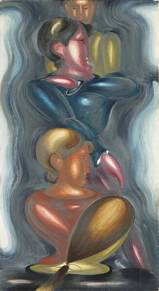 Group with Blue Ecstasy (oil on canvas laid on heavy card)