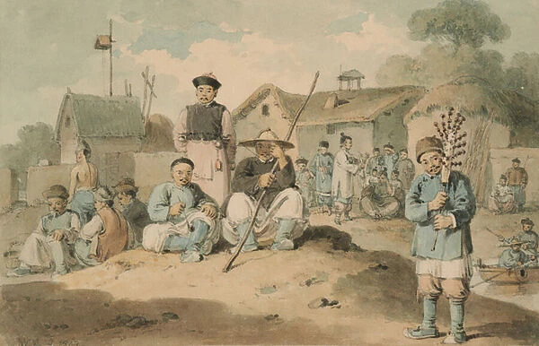 A Group of Chinese People on a River Watching the Earl of McCartneys Embassy Pass, 1793 (Watercolour)