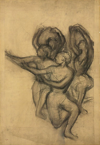 Group of Dancers, c. 1895-1900 (charcoal on joined paper laid down on board)