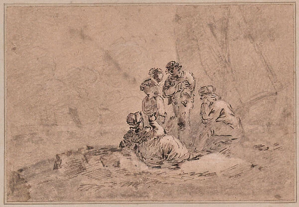 Group of Fisherfolk beside the Sea Shore, 1800-43 (Chalk, Ink)