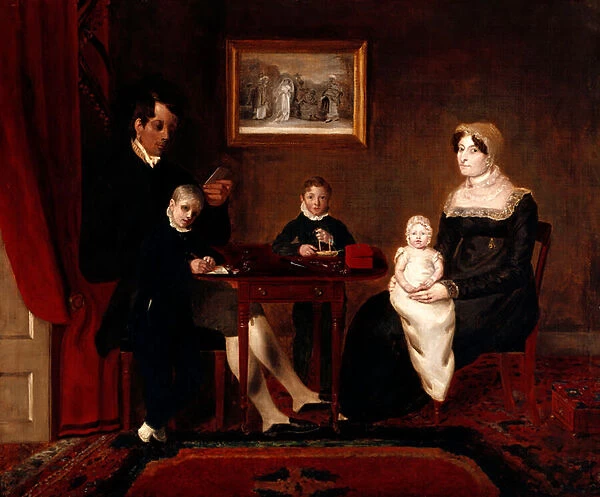 Group portrait of an unidentified family in a domestic interior, c