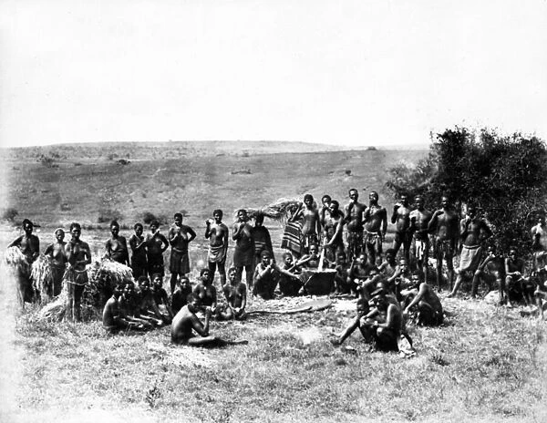 Group of Zulus having their Scouff, c. 1895 (b  /  w photo)