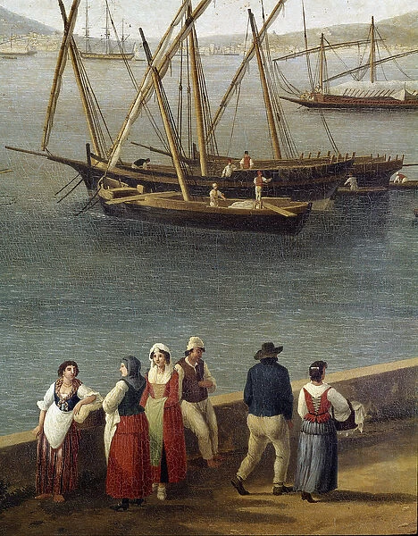 Groups of people on the dock of the port of Gaeta (Gaete