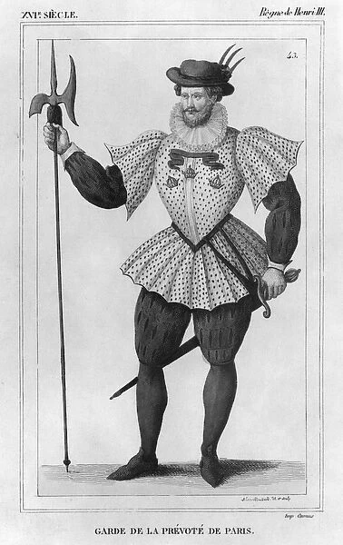 Guard of the provostship of Paris during the reign of Henri III (1574-89) (engraving)
