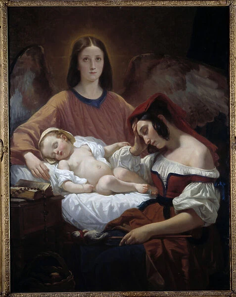 The Guardian Angel An angel watches over a mother and her sleeping child