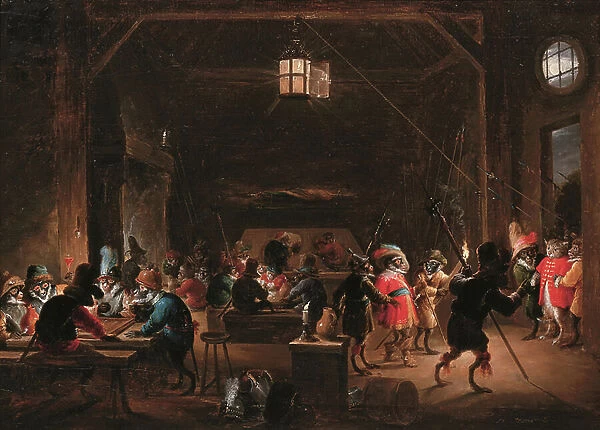 Guardroom with monkeys, c.1633 (oil on panel)