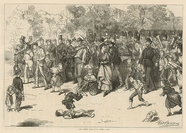 The Guards Band in St Jamess Park (engraving)