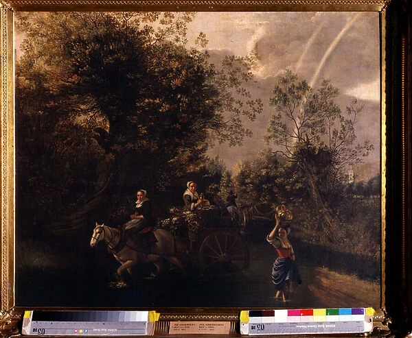 Un gue (A ford). Peinture de Jan Silberechts (1627-1703). Huile sur toile, 94 x 116 cm, 1669. Art flamand des 16e 18e siecle. Musee des Beaux Arts Pouchkine, Moscou