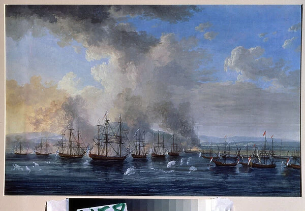Guerre russo-ottomane : 'La bataille navale du chateau de Damiette en 1770'(The naval Battle of Damietta on 1770) Elle opposa les flottes de la Russie de Catherine II et de l Empire ottoman (Revolution d')