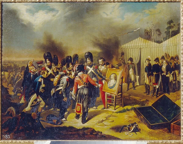 Guerres napoleoniennes, Campagne de Russie (1812) : la garde royale de Napoleon Ier admirant le portrait du fils de l empereur, Napoleon II duc de Reichstadt et roi de Rome (1811-1832)
