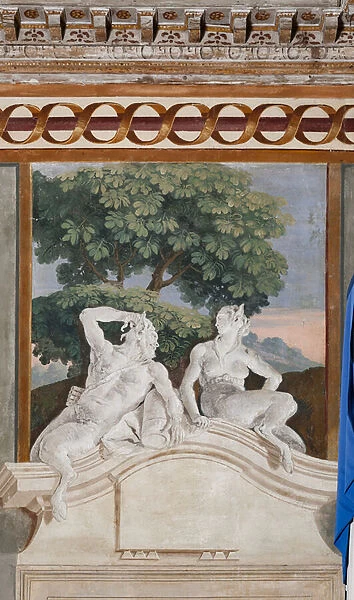 Guest Lodgings, Room of the Rural Scenes: monochrome fresco representing a satyr and a maenad, 1757