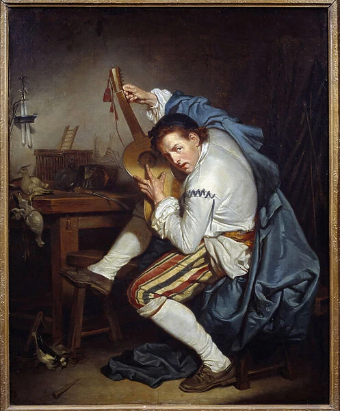 The guitarist, or a bird who, on return from hunting, grants his guitar Painting by Jean