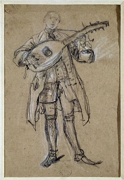 A Guitarist (Guitar player) Drawing by Pietro Longhi (1702-1785) Venice, Musee Correr