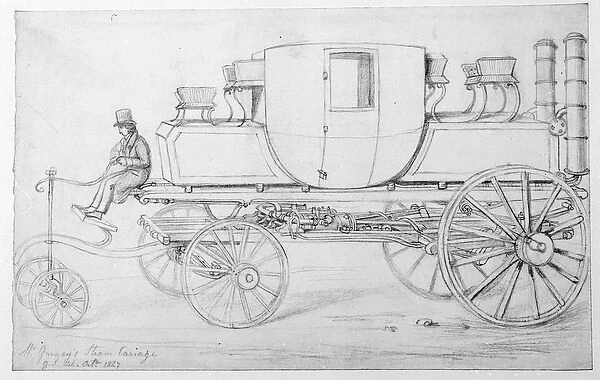 Gurneys Steam Carriage, 1827 (pencil on paper)