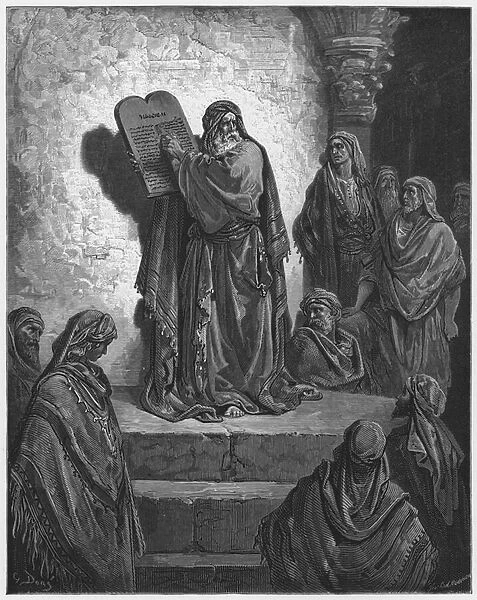 Gustave Dore Bible: Ezra reading the law in the hearing of the people (engraving)