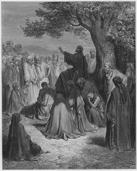 Gustave Dore Bible: Jesus preaching to the multitude (engraving)