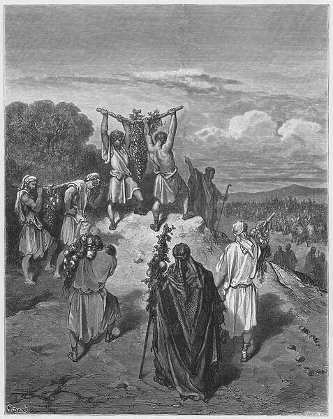 Gustave Dore Bible: Return of the spies from the Land of Promise (engraving)