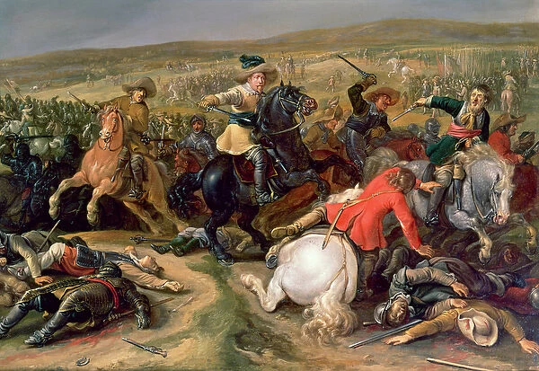 Gustavus II Adolphus, King of Sweden (1595-1632) leading a cavalry charge at the Battle of Lutzen