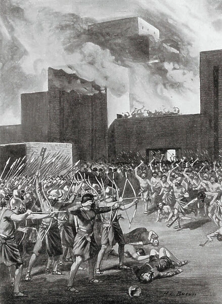The Gutians capturing a Babylonian City (litho)