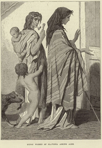 Gypsy women of Slavonia asking alms (engraving)