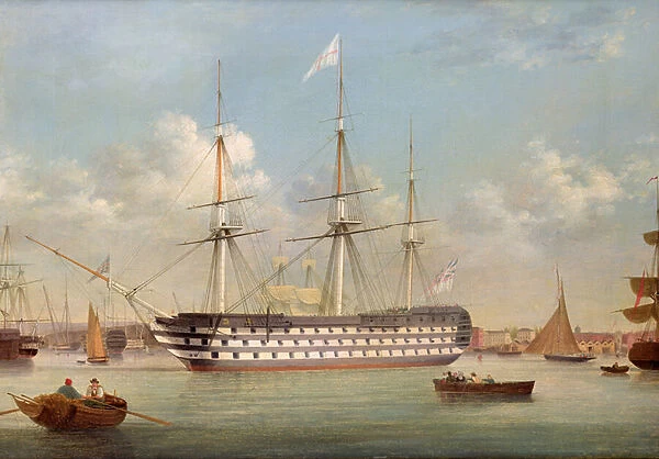 H. M. S. Britannia lying off Plymouth (oil on canvas)