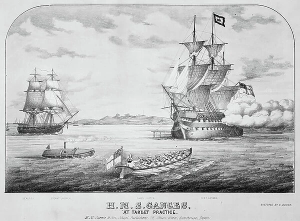 H. M. S. Ganges at target practice, 1813-23 (lithograph)