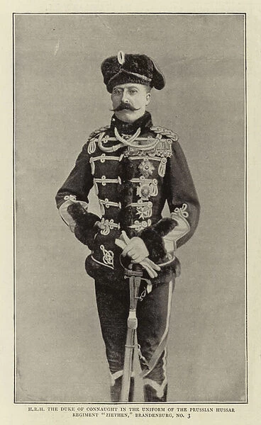 H R H the Duke of Connaught in the Uniform of the Prussian Hussar Regiment 'Ziethen', Brandenburg, No 3 (engraving)