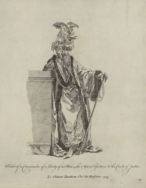 Habit of a Commander of a Body of 100 Men who act as Tipstaves to the Courts of Justice (engraving)
