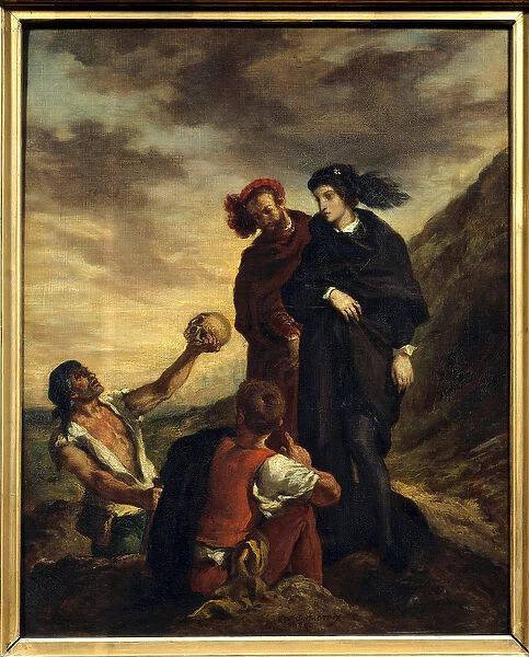 Hamlet and Horatio at the cemetery Illustration for Act V of William Shakespeare
