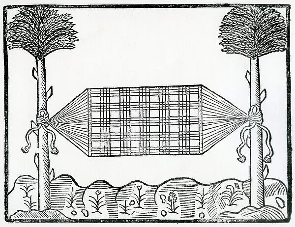 A Hammock from la Historia general de las Indias 1547 (woodcut)