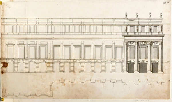 Hampton Court Palace, Facade plan and part-elevation for Privy Garden front, numbered 14