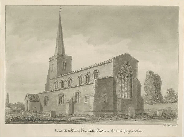 Hamstall Ridware Church: sepia drawing, 1839 (drawing)