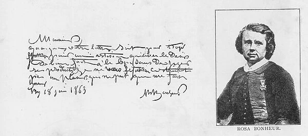 Handwriting and signature of Rosa Bonheur, 18 June, 1863 (pen & ink on paper)