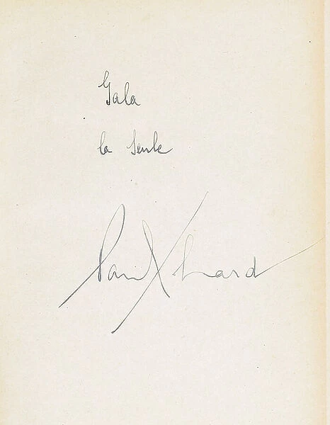 Handwritten dedication in L'Amour la poesie, 1929 (pen & ink on paper)