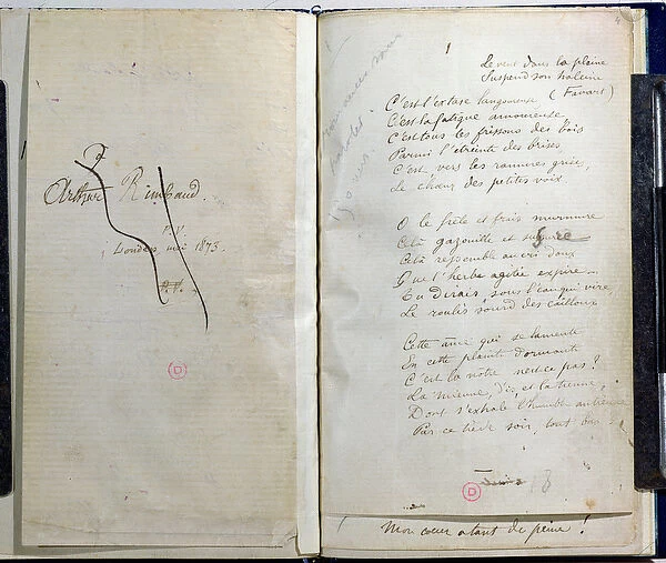 Handwritten pages from Romances Sans Paroles with crossed out dedication to