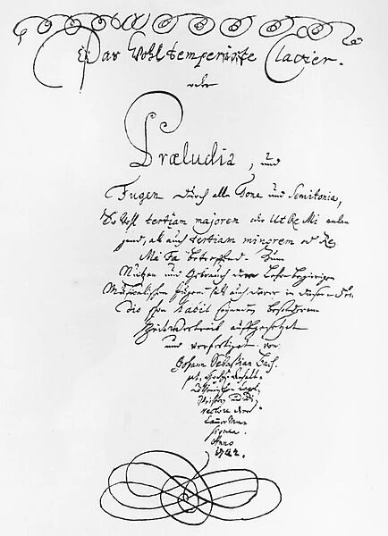 Handwritten Titlepage of The Well Tempered Piano, 1722 (pen and ink on paper)