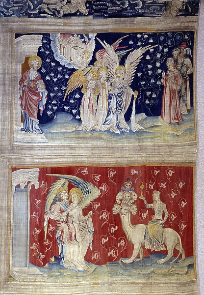 Hanging of Revelation (1373-1383), n. 58: an angel repands his cup. Below, n