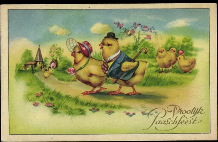 Framed Print : Happy Easter, chicks in human clothes, melon hat