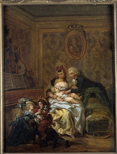Happy family. Painting by Francois Louis Joseph Watteau dit Watteau de Lille (1758-1823)