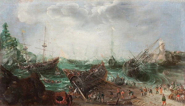 Harbour scene, c. 1615 (oil on canvas)