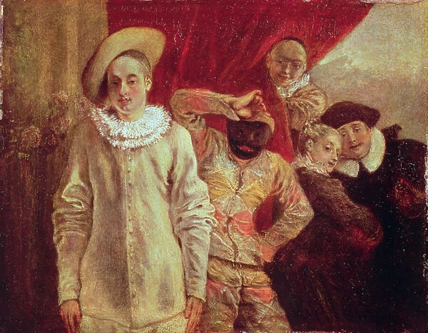 Harlequin, Pierrot and Scapin, Actors from the Commedia dell Arte (oil on canvas)