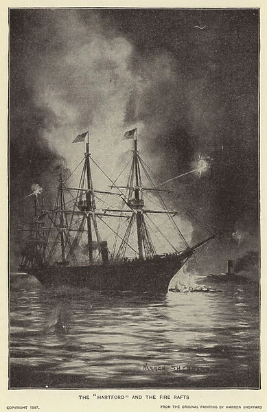 The 'Hartford'and the Fire Rafts (litho)