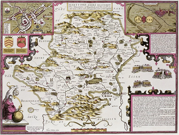 Hartfordshire and the situation of Hartford, engraved by Jodocus Hondius (1563-1612)