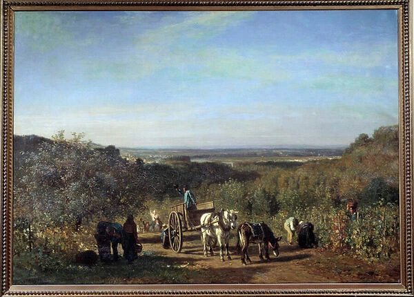 Harvest on the banks of the Seine a Suresnes Painting by Constant Troyon (1810-1865