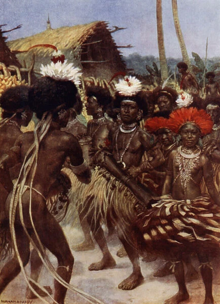 Harvest Dance, New Guinea (colour litho)